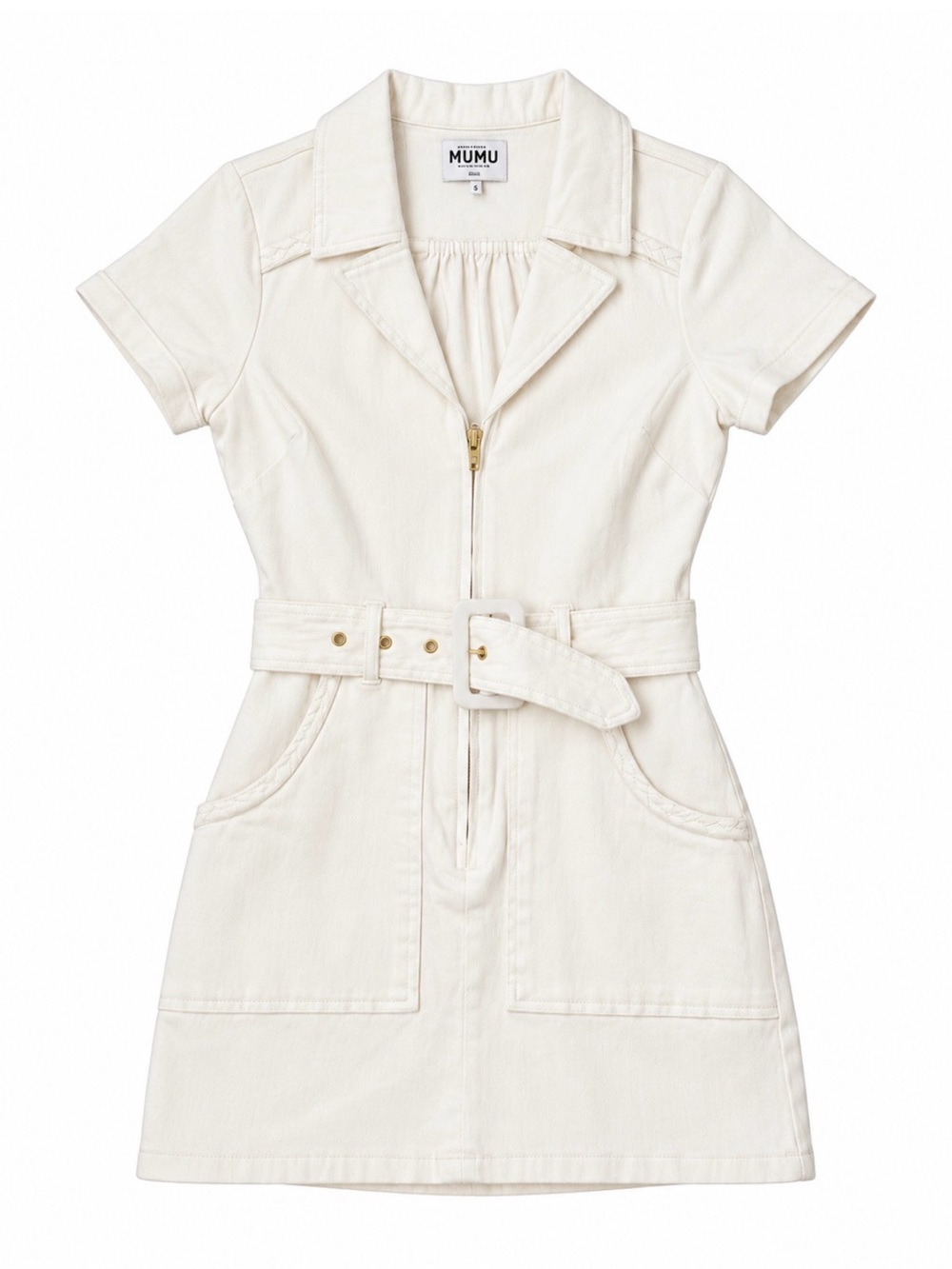 NWT Show Me Your MuMu Cream Zip-Belt Short Sleeve Shirt Dress